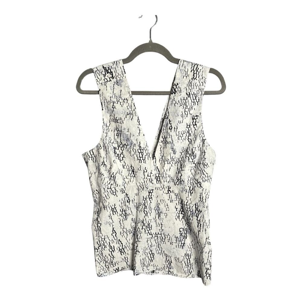 Cos Black White Printed Sleeveless Low V Neck Top w Side Zipper 12